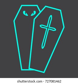 Halloween Coffin line icon, halloween and scary, dead sign vector graphics, a linear pattern on a black background, eps 10.