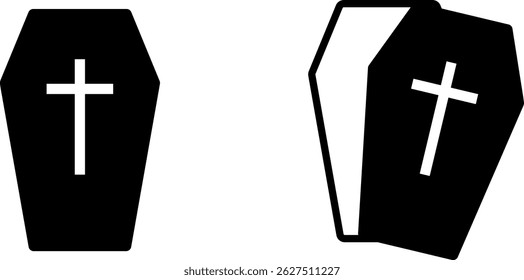 halloween coffin and open coffin icon vector design
