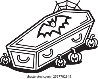 Halloween Coffin outline Vector illustration on white Background.