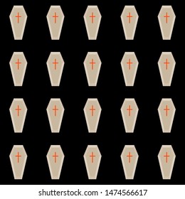 Halloween coffin seamless pattern. Creepy holiday background. 