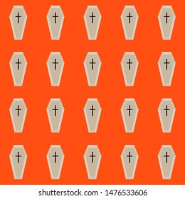 Halloween coffin seamless pattern. Creepy holiday background. 