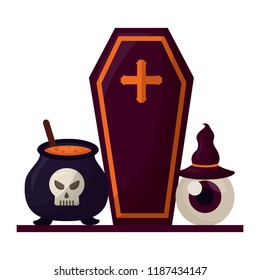 halloween coffin with set icons