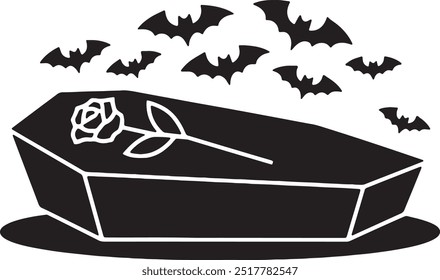 Halloween Coffin Silhouette Vector Icon illustration on white Background.