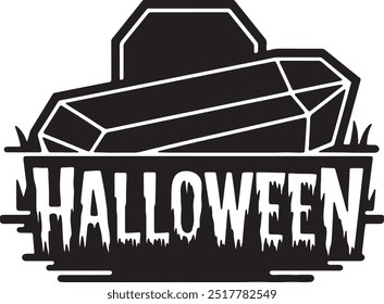 Halloween Coffin Silhouette Vector Icon illustration on white Background.