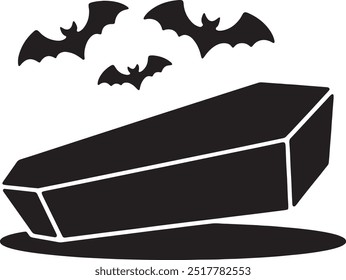 Halloween Coffin Silhouette Vector Icon illustration on white Background.