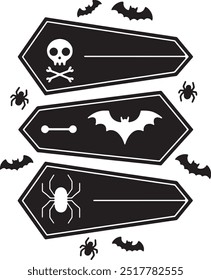 Halloween Coffin Silhouette Vector Icon illustration on white Background.