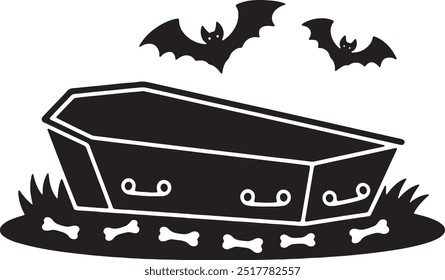 Halloween Coffin Silhouette Vector Icon illustration on white Background.