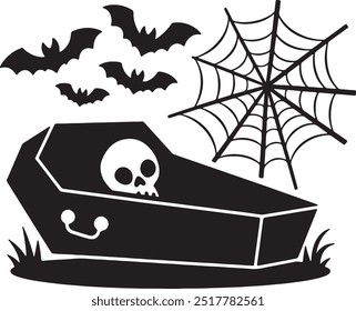 Halloween Coffin Silhouette Vector Icon illustration on white Background.