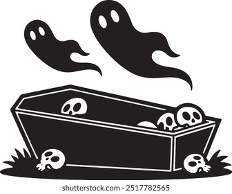 Halloween Coffin Silhouette Vector Icon illustration on white Background.