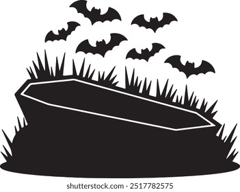 Halloween Coffin Silhouette Vector Icon illustration on white Background.