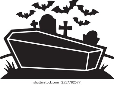 Halloween Coffin Silhouette Vector Icon illustration on white Background.