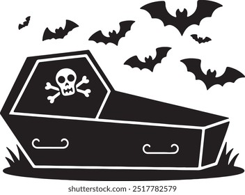 Ilustración del icono del Vector de la silueta del ataúd de Halloween sobre fondo blanco.