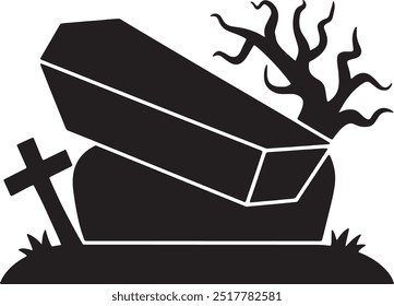 Halloween Coffin Silhouette Vector Icon illustration on white Background.