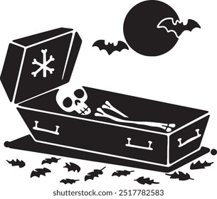 Halloween Coffin Silhouette Vector Icon illustration on white Background.