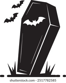 Halloween Coffin Silhouette Vector Icon illustration on white Background.