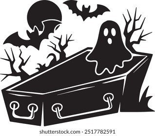 Halloween Coffin Silhouette Vector Icon illustration on white Background.