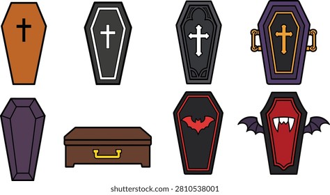 Halloween Coffin Vector Collection | Gothic Vampire Coffin Icon Set