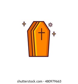 Halloween coffin. Vector icon made in modern line style. Colorful illustration isolated on white background