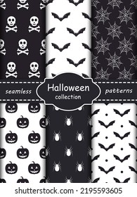 Halloween collection of black and white seamless patterns
