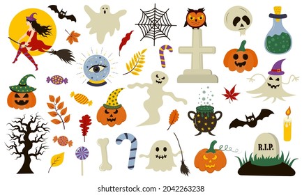 Halloween collection with hand drawn elements. Perfect for holiday, decoration, stickers.