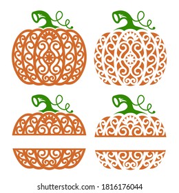 Halloween. Collection of orange lace pumpkins.