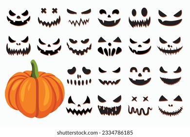 Halloween collection of pumpkin faces. Generator with empty pumpkins and scary faces. Vector cartoon set. 