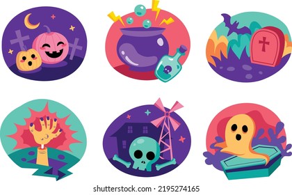 Halloween Collection Set Vector Illustration. Pumpkin, Ghost, Spooky, 