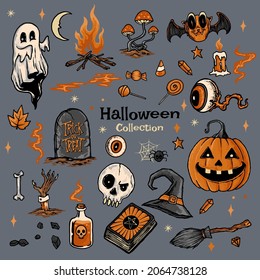 Halloween Collection is vector graphic element of halloween. with hand drawing style. its good for your marketing campaign or sticker and your clothing merch,