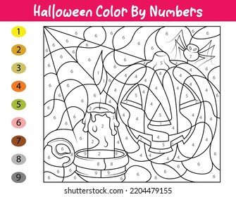 Halloween Color By Number Activity, Printable Activity Page. Educational Coloring Page