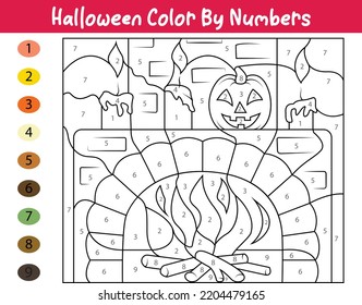 Halloween Color By Number Activity, Printable Activity Page. Educational Coloring Page