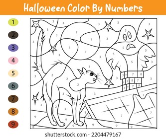 Halloween Color By Number Activity, Printable Activity Page. Educational Coloring Page