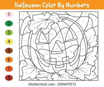 Halloween Color By Number Activity, Printable Activity Page. Educational Coloring Page