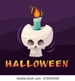 Halloween color cartoon style illustration of skull candlestick