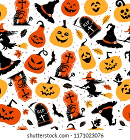 Halloween color festive seamless pattern, halloween background, scary collection for celebretion