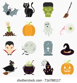 Halloween color flat icons set