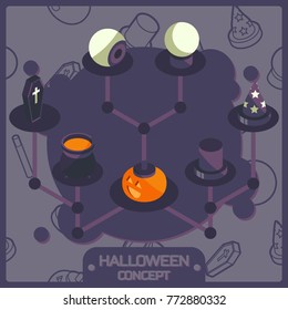 Halloween color isometric concept icons
