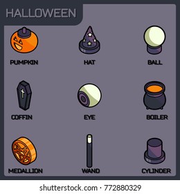 Halloween color isometric icons