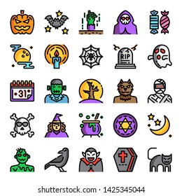 halloween color line pixel perfect icons, vector editable stroke