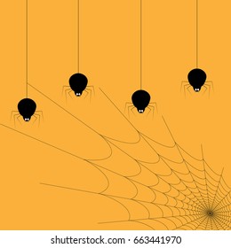 Halloween color orange background spider web vector illustrations.