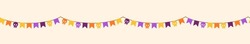 Halloween Color Retro Buntings Garlands Isolated On White Background. Vector Illustration. Seamless Spooky Banner, Orange Fiesta Border, Violet Carnival Holiday Header With Paper Skulls