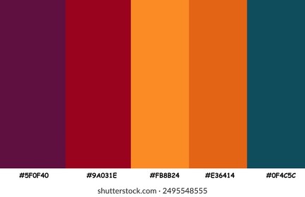 Halloween Color Scheme has Five beautiful colors, a color swatch, catalog samples, and trendy multicolored pallets. Vector illustration, Background