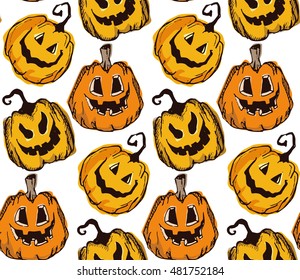 Halloween color seamless background with pumpkin. Vector Retro pattern.