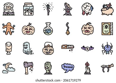 Halloween color vector doodle simple icon set