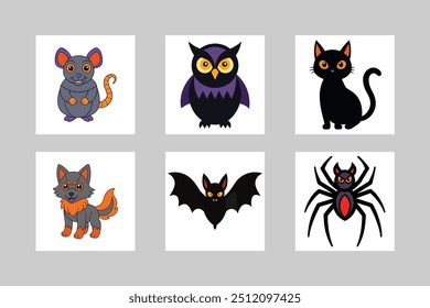 Halloween color vector illustration set.