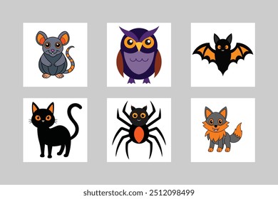 Halloween color vector illustration set.
