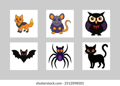 Halloween color vector illustration set.