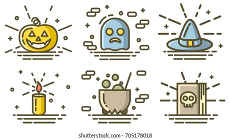 Halloween colored icons set. Linear trendy signs collection. Vector illustration