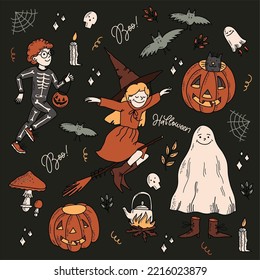 Halloween colored vector illustration with characters