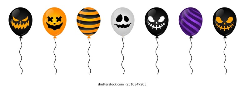 Halloween colorful air balloons design in cartoon. Colorful decorative balloons for Celebratory Events and Festivities. Balloon in cartoon style. Bunch of balloons for birthday and party.