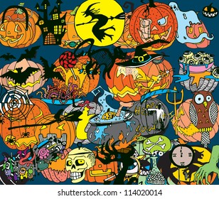 Halloween Colorful Background (hand drawn vector)